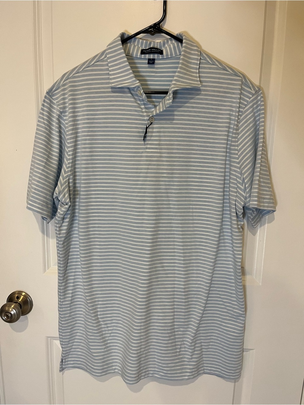 NWOT Peter Millar Men's Light Blue & White Striped Polo- large